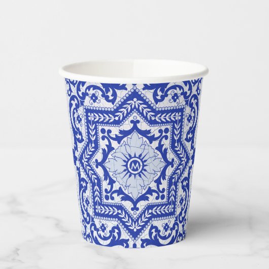 Blue Cracked Keramik Style Azulejo Vintag Pappbecher (Links)