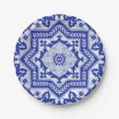 Blue Cracked Keramik Style Azulejo Vintag Pappteller (Vorderseite)