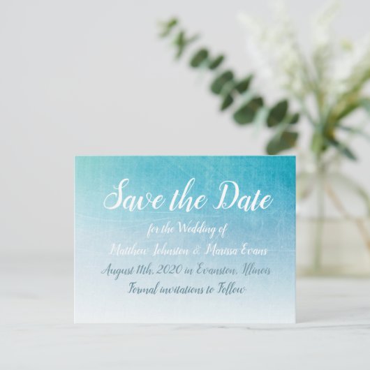 Blue Crackle Personalisiert Save the Date Postkart Postkarte (Stehend Vorderseite)