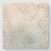 Blue Cream Blush Gold Ombre Leopard Print Steinuntersetzer (Vorderseite)