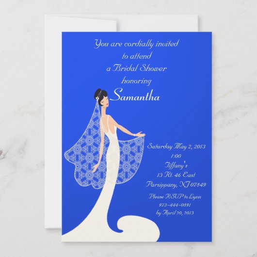 Blue & Cream Bride Bridal Dusche Einladung (Vorderseite)