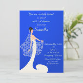 Blue & Cream Bride Bridal Dusche Einladung (Stehend Vorderseite)