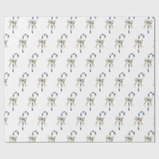 Blue Cream Candy Canes Bows Christmas Geschenkpapier (Flach)