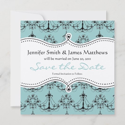 Blue Cream Chandelier Save the Date (Rückseite)