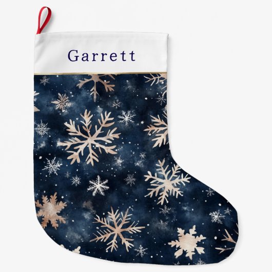 Blue Cream Christmas Snowflakes Großer Weihnachtsstrumpf (Vorderseite)