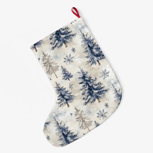 Blue Cream Christmas Snowflakes Großer Weihnachtsstrumpf (Rückseite (Hängend))