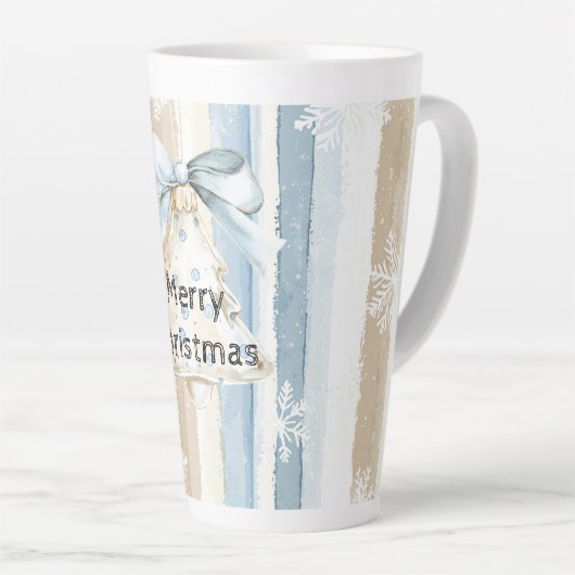 Blue Cream Christmas Streifen Snowflakes Milchtasse (Rechte Ecke)
