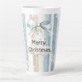 Blue Cream Christmas Streifen Snowflakes Milchtasse (Vorderseite)