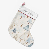 Blue Cream Christmas Trees bordeauxfarbene Streife Großer Weihnachtsstrumpf (Vorderansicht (hängend))