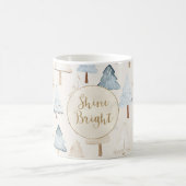 Blue Cream Christmas Trees Gold Glitzer Kaffeetasse (Mittel)