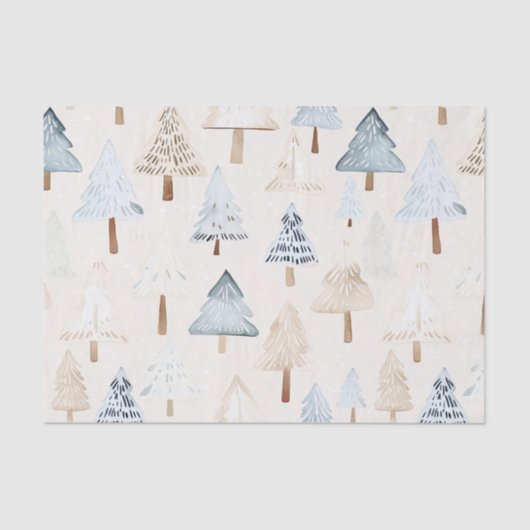 Blue Cream Christmas Trees Seidenpapier (Vorderseite)