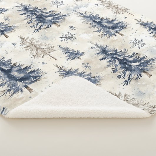Blue Cream Christmas Trees Snowflakes Sherpadecke (3/4)