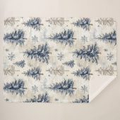 Blue Cream Christmas Trees Snowflakes Sherpadecke (Vorderseite (Horizontal))