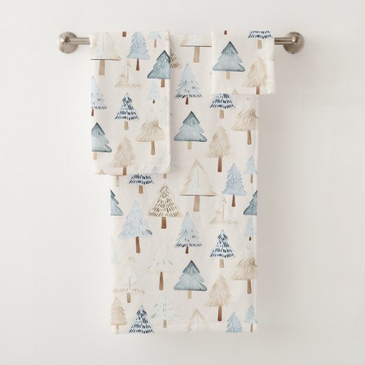 Blue Cream Cosy Christmas Trees Badhandtuch Set (Insitu)