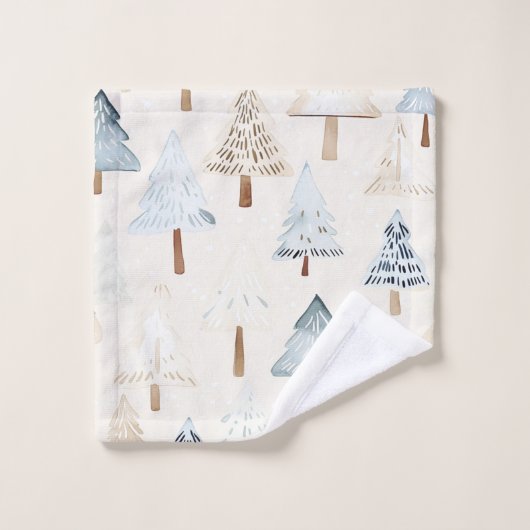 Blue Cream Cosy Christmas Trees Badhandtuch Set (Waschlappen)