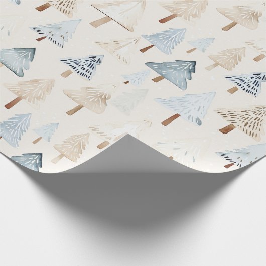 Blue Cream Cosy Christmas Trees Geschenkpapier (Ecke)