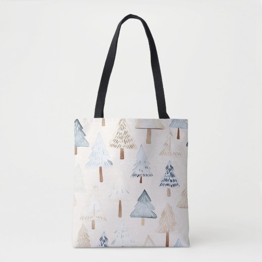 Blue Cream Cosy Christmas Trees Tasche (Vorderseite)