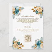 Blue Cream Floral Gold QR Code Muslim Hochzeit Einladung (Rückseite)