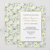 Blue Cream Floral Wedding Einladung (Vorne/Hinten)