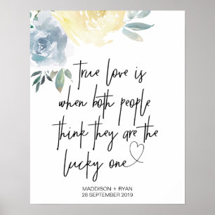 Blue Cream Floral Wedding True Love Willkommen Poster