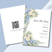 Blue Cream Florals Wedding Save The Date QR Code Einladung