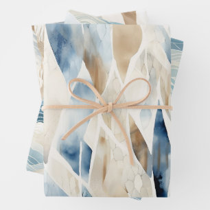 Blue Cream Ivory Abstrakt Beach Geschenkpapier Set