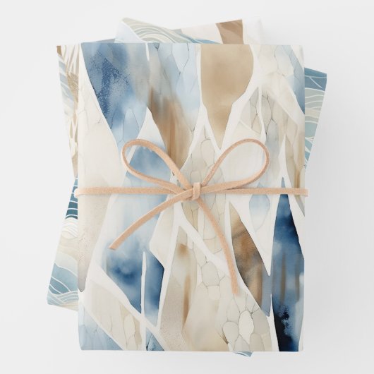 Blue Cream Ivory Abstrakt Beach Geschenkpapier Set (Beispiel)