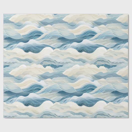 Blue Cream Ivory Abstrakt Ocean Beach Geschenkpapier (Flach)