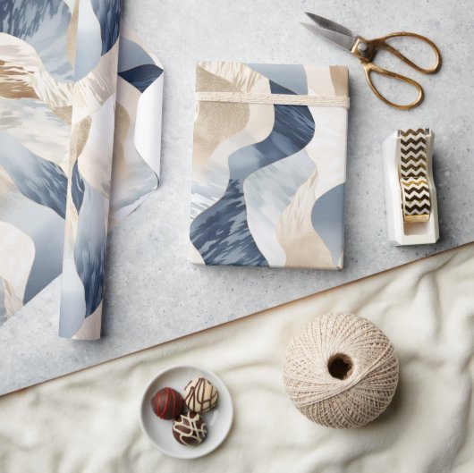 Blue Cream Ivory Abstrakt Waves Beach Geschenkpapier (Kunsthandwerk)