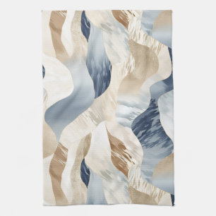Blue Cream Ivory Abstrakt Waves Beach Geschirrtuch