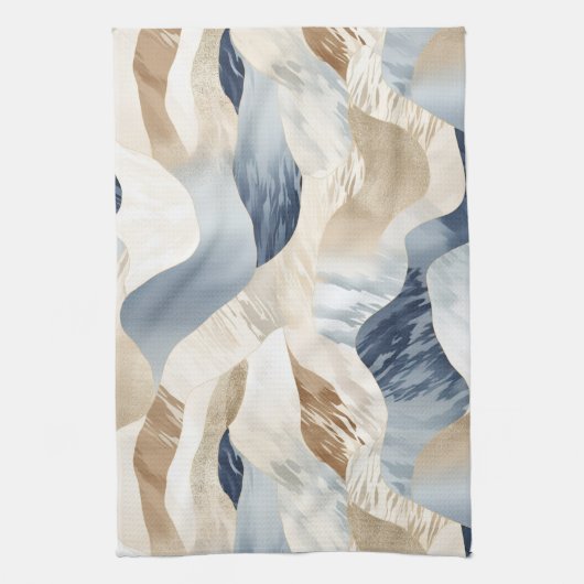 Blue Cream Ivory Abstrakt Waves Beach Geschirrtuch (Vertikal)