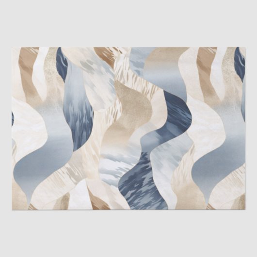 Blue Cream Ivory Abstrakt Waves Beach Seidenpapier (Vorderseite)