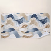 Blue Cream Ivory Abstrakt Waves Beach Strandtuch (Vorderseite)