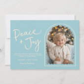 Blue Cream Modern Arch Peace Joy Foto Weihnachten (Vorderseite)