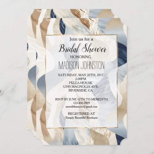 Blue Cream Ocean Sand Beach Abstrakt Einladung (Vorne/Hinten)