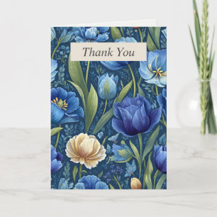 Blue & Cream Pencil Gezeichnet Blume Danke Karte