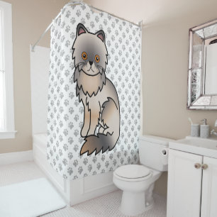 Blue Cream Persian Niedlich Cartoon Cat & Paws Duschvorhang