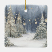 Blue Cream Santa Snow Christmas Trees Keramikornament (Rückseite)