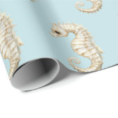 Blue Cream Sea Horses Ocean Beach Birthday Geschenkpapier (Rolleneckpunkt)