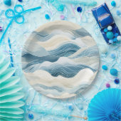 Blue Cream Sea Sand Ocean Waves Beach Pappteller (Party)