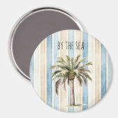 Blue Cream Stripes Tropical Palm Tree Magnet (Vorderseite/Rückseite)