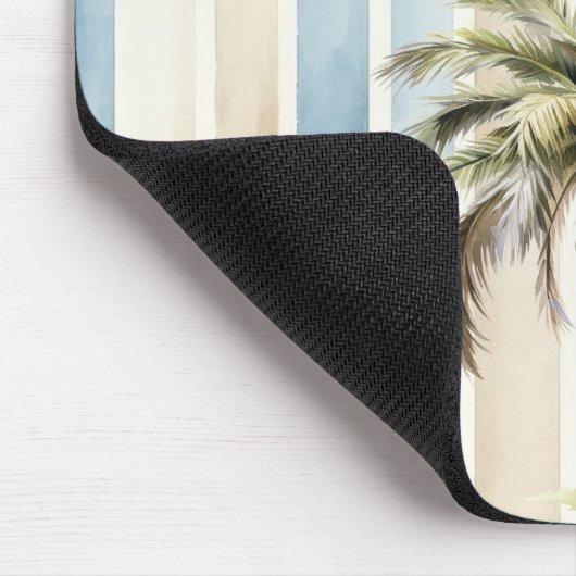 Blue Cream Stripes Tropical Palm Tree Mousepad (Ecke)