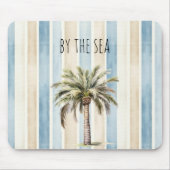 Blue Cream Stripes Tropical Palm Tree Mousepad (Vorne)