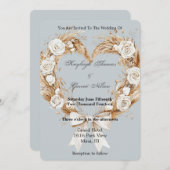 Blue Cream White Floral Heart Wreath Wedding Einladung (Vorne/Hinten)