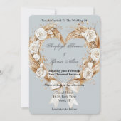 Blue Cream White Floral Heart Wreath Wedding Einladung (Vorderseite)