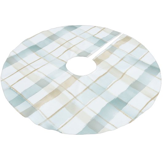 Blue Cream White Plaid Christmas Polyester Weihnachtsbaumdecke (Schrägansicht)