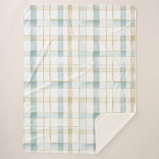 Blue Cream White Plaid Sherpadecke (Vorderseite)