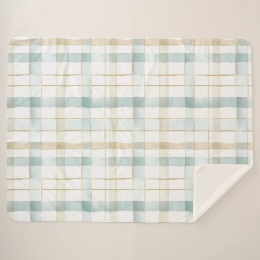 Blue Cream White Plaid Sherpadecke (Vorderseite (Horizontal))