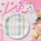 Blue Cream White Plaid Stripes Birthday Pappteller (Party)