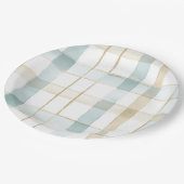 Blue Cream White Plaid Stripes Birthday Pappteller (Schrägansicht)